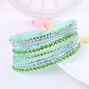 2021 New Leather Bracelet Rhinestone Crystal Bracelet Wrap Multilayer Bracelets for women feminine pulseras mulher Jewelry