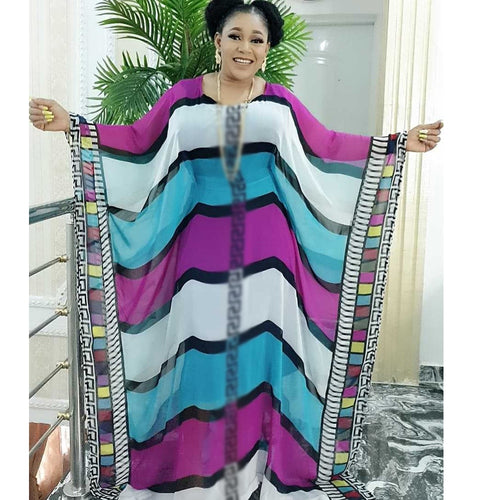 2020 New African Loose Design 2-piece Chiffon Long Batwing Sleeve Dashiki Dress for Lady Ankara Dresses Vestido De Festa