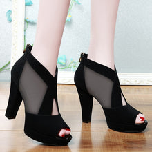 Load image into Gallery viewer, Summer Women High Heel Shoes Mesh Breathable Pomps Zip Pointed Toe Thick Heels Fashion Female Dress Shoes Elegant Footwear