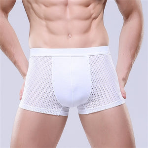 Men's Underwear Gentle Flexible Super-elastic Boxer Soft Bamboo Fiber Breathable Solid Cutting Grid-patterned Underpants M417