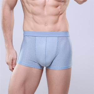 Men's Underwear Gentle Flexible Super-elastic Boxer Soft Bamboo Fiber Breathable Solid Cutting Grid-patterned Underpants M417