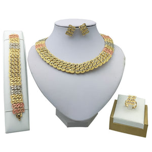 Liffly African Wedding Jewelry Sets Women Fashion Bridal Dubai Gold Crystal Necklace Bracelet Ring Earrings Sets Jewelry