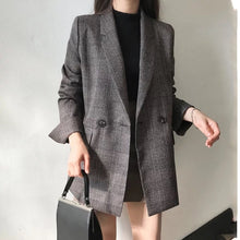 Load image into Gallery viewer, Women&#39;s check long sleeve cotton jacket causual vintage coat plaid  blazer