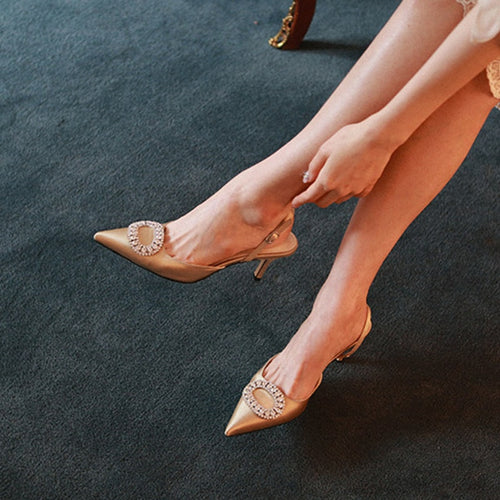 Women Heels Female Pumps Women Shoes Fashion Metal Decorative Buckle Strape Ladies Diamond Wedding Shoes Dress Shoes 2020 DE