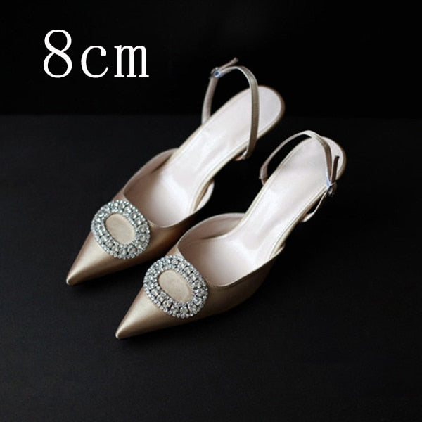 Women Heels Female Pumps Women Shoes Fashion Metal Decorative Buckle Strape Ladies Diamond Wedding Shoes Dress Shoes 2020 DE