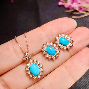 KJJEAXCMY boutique jewelry 925 sterling silver inlaid Turquoise pendant ring earring female Suit exquisite fashion