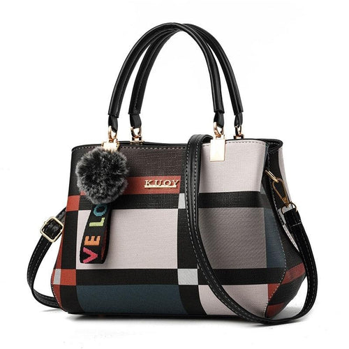 Geometric Panelled Style Fashion New Women's Leather Handbags Ladies Shoulder Bag Large Capacity Pocket Boston Crossbody Bags