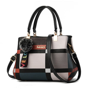 Geometric Panelled Style Fashion New Women's Leather Handbags Ladies Shoulder Bag Large Capacity Pocket Boston Crossbody Bags