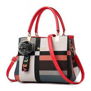 Geometric Panelled Style Fashion New Women's Leather Handbags Ladies Shoulder Bag Large Capacity Pocket Boston Crossbody Bags