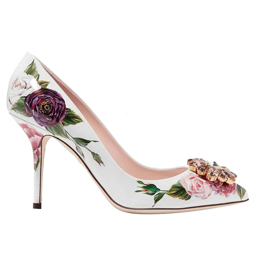 Spring summer rhinestone Shoes Women embroidery flower 10 cm 6cm high heels Pumps runway design bridal crystal wedding shoes