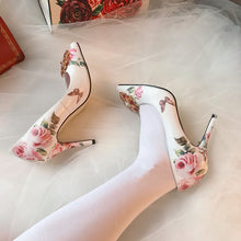 Load image into Gallery viewer, Spring summer rhinestone Shoes Women embroidery flower 10 cm 6cm high heels Pumps runway design bridal crystal wedding shoes