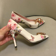 Load image into Gallery viewer, Spring summer rhinestone Shoes Women embroidery flower 10 cm 6cm high heels Pumps runway design bridal crystal wedding shoes