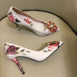 Spring summer rhinestone Shoes Women embroidery flower 10 cm 6cm high heels Pumps runway design bridal crystal wedding shoes