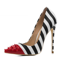 Load image into Gallery viewer, WETKISS Studded High Heels 12cm Stilettos Women Pointed Toe Rivet Ladies Party Pumps Zebra Shallow Colorful Shoes Woman 34-45