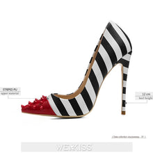 Load image into Gallery viewer, WETKISS Studded High Heels 12cm Stilettos Women Pointed Toe Rivet Ladies Party Pumps Zebra Shallow Colorful Shoes Woman 34-45