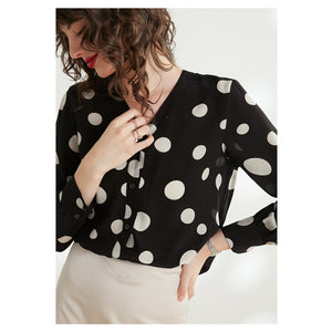 Silviye Polka dot printed silk shirt women long sleeve temperament V-neck fashion party bottoming top blusas mujer de moda 2020