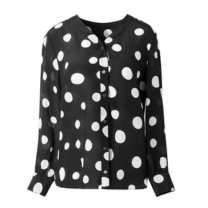 Silviye Polka dot printed silk shirt women long sleeve temperament V-neck fashion party bottoming top blusas mujer de moda 2020