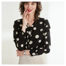 Load image into Gallery viewer, Silviye Polka dot printed silk shirt women long sleeve temperament V-neck fashion party bottoming top blusas mujer de moda 2020