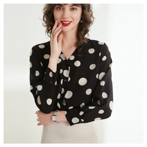 Silviye Polka dot printed silk shirt women long sleeve temperament V-neck fashion party bottoming top blusas mujer de moda 2020