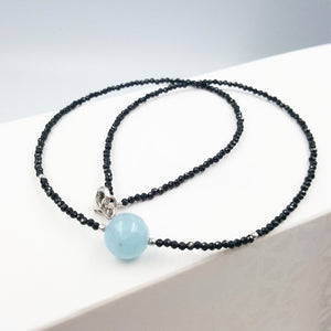 Lily Jewelry Choker Necklace Black Spinel Aquamarine 925 Sterling Silver 15-20'' Drop Shipping