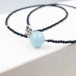 Lily Jewelry Choker Necklace Black Spinel Aquamarine 925 Sterling Silver 15-20'' Drop Shipping