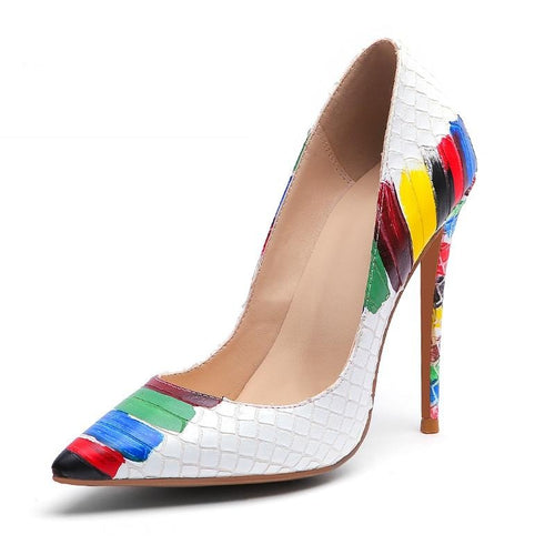 WETKISS Emboss Leather Pumps Women Pointed Heels 12cm Shallow Shoes Female Colorful Shoes Crocodile High Heels Party Summer 2020