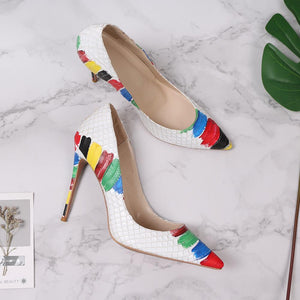 WETKISS Emboss Leather Pumps Women Pointed Heels 12cm Shallow Shoes Female Colorful Shoes Crocodile High Heels Party Summer 2020