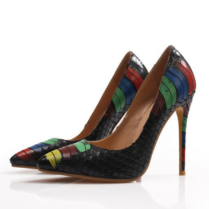 WETKISS Emboss Leather Pumps Women Pointed Heels 12cm Shallow Shoes Female Colorful Shoes Crocodile High Heels Party Summer 2020