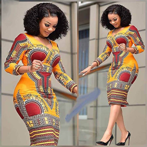 African Dresses for Women Dashiki Print 2020 News Tribal Ethnic Fashion V-neck Ladies Clothes Casual Sexy Dress Robe Party