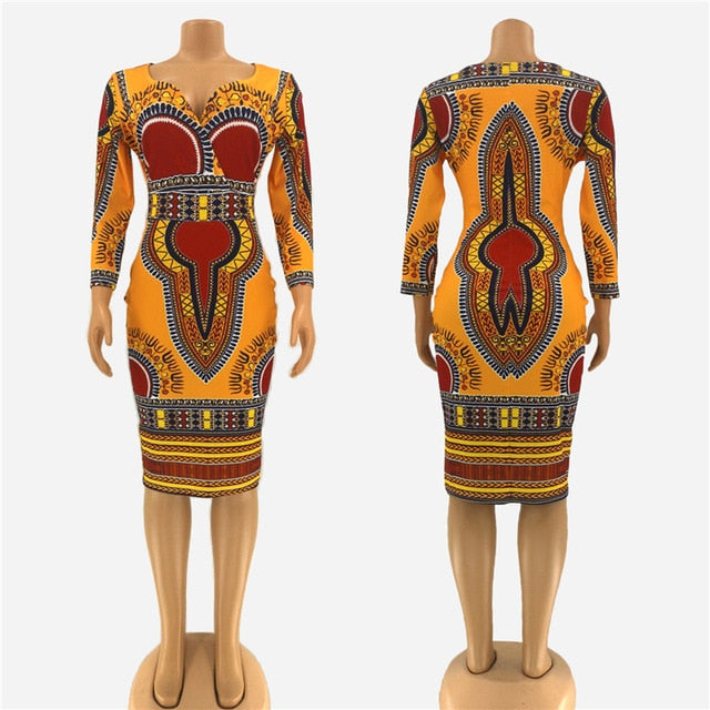 African Dresses for Women Dashiki Print 2020 News Tribal Ethnic Fashion V-neck Ladies Clothes Casual Sexy Dress Robe Party