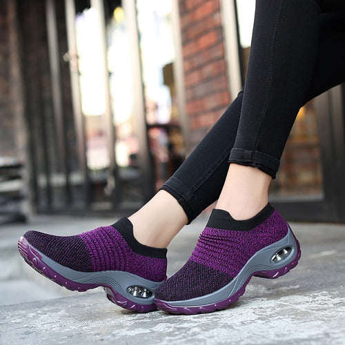 KWBEFRT 2020 Spring Women Sneakers Shoes Flat Slip on Platform Sneakers for Women Black Breathable Mesh Sock Sneake Dropshipping