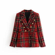 Load image into Gallery viewer, Red Plaid Blazer 2020 Women Spring-Autumn Vintage Tweed Suits Jackets Office Ladies Chic Slim Blazers Girls Tassel Tops Set Coat