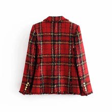 Load image into Gallery viewer, Red Plaid Blazer 2020 Women Spring-Autumn Vintage Tweed Suits Jackets Office Ladies Chic Slim Blazers Girls Tassel Tops Set Coat