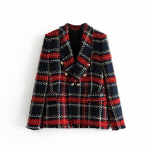 Load image into Gallery viewer, Red Plaid Blazer 2020 Women Spring-Autumn Vintage Tweed Suits Jackets Office Ladies Chic Slim Blazers Girls Tassel Tops Set Coat