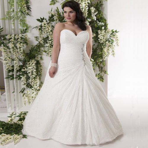 Sexy Sweetheart Sleeveless Wedding Dresses Mermaid Ruched Beading Lace Plus Size Bridal Gowns Vestido De Noiva