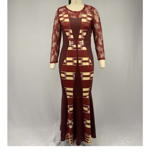 African Dress For Women 2020 Casual Plus Size Slim Patchwork Lace Maxi Dresses Elegant Sexy Long Dress 5XL 4XL Africa Clothing