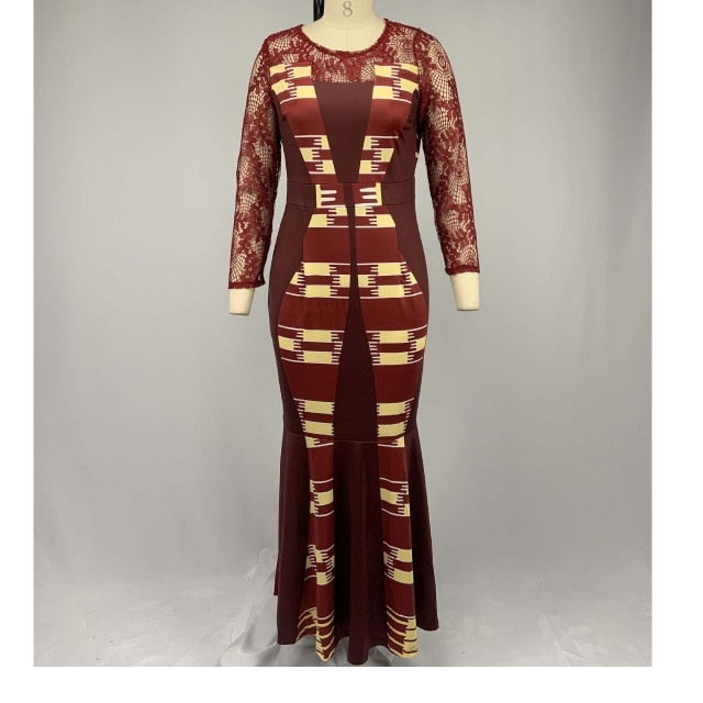 African Dress For Women 2020 Casual Plus Size Slim Patchwork Lace Maxi Dresses Elegant Sexy Long Dress 5XL 4XL Africa Clothing