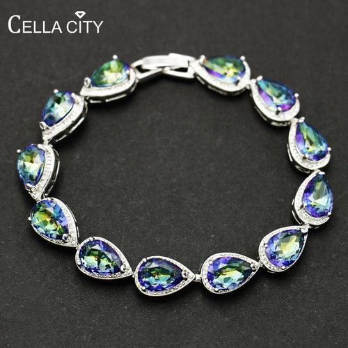 Cellacity Delicate Water Drop Shaped Gemstones Bracelet for Women Luxury Silver 925 Jewelry with Topaz Fashion Gift for Lady