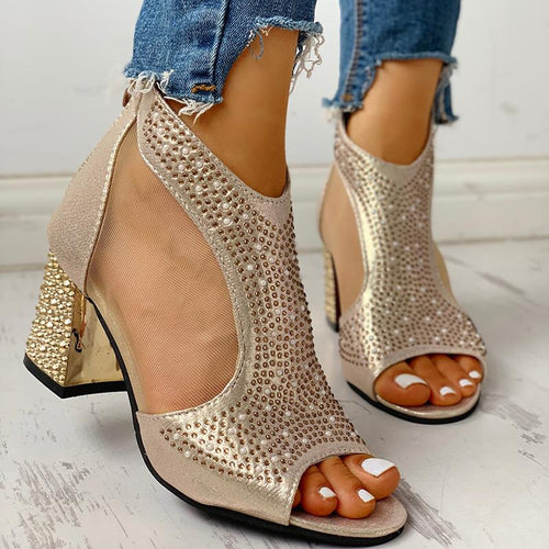 Spring Women Leather casual Sandal High Thick Heel Sexy Crystal Platform Zipper Peep Toe Slip On Lady Shoes Zapatos Mujer 5515W