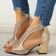 Load image into Gallery viewer, Spring Women Leather casual Sandal High Thick Heel Sexy Crystal Platform Zipper Peep Toe Slip On Lady Shoes Zapatos Mujer 5515W