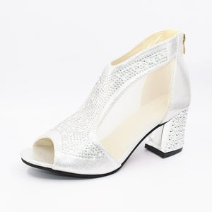 Spring Women Leather casual Sandal High Thick Heel Sexy Crystal Platform Zipper Peep Toe Slip On Lady Shoes Zapatos Mujer 5515W