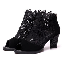 Load image into Gallery viewer, Spring Women Leather casual Sandal High Thick Heel Sexy Crystal Platform Zipper Peep Toe Slip On Lady Shoes Zapatos Mujer 5515W