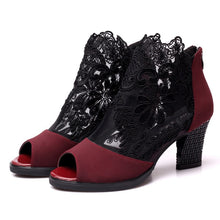 Load image into Gallery viewer, Spring Women Leather casual Sandal High Thick Heel Sexy Crystal Platform Zipper Peep Toe Slip On Lady Shoes Zapatos Mujer 5515W