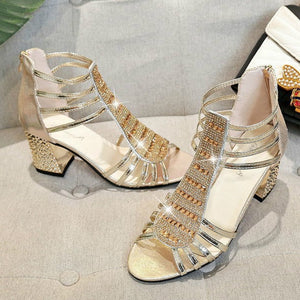 Spring Women Leather casual Sandal High Thick Heel Sexy Crystal Platform Zipper Peep Toe Slip On Lady Shoes Zapatos Mujer 5515W