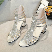 Load image into Gallery viewer, Spring Women Leather casual Sandal High Thick Heel Sexy Crystal Platform Zipper Peep Toe Slip On Lady Shoes Zapatos Mujer 5515W