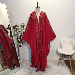 Super Size New Style African Women's Dashiki Fashion Hot Drill Beads Lengthened Cape Hooded Cape Long Dress 2020