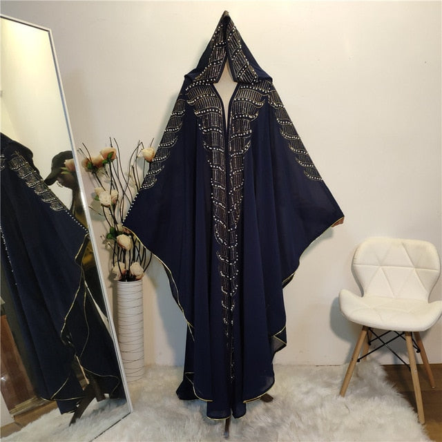 Super Size New Style African Women's Dashiki Fashion Hot Drill Beads Lengthened Cape Hooded Cape Long Dress 2020