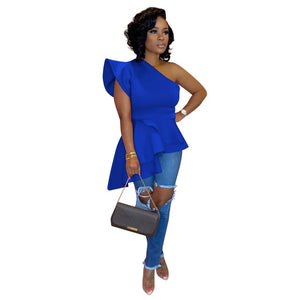 Sexy Blouse Irregular Off Shoulder Ruffles Tops Women Fashion Night Date Out Clubwear Plus Size Party Evening Bluas African New