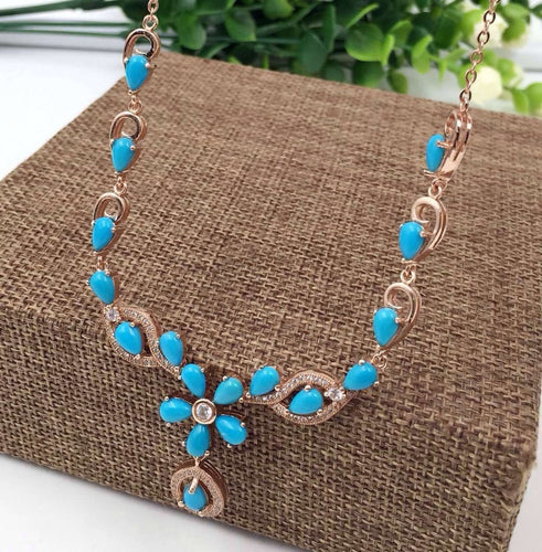 Natural green turquoise Necklace natural gemstone Pendant Necklace S925 silver trendy Luxury Flowers women party fine Jewelry