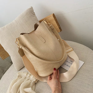 JELLYOOY Bucket Bag Women's Bag New 2019 Fashion Korean Broadband Bag Retro Large-Capacity Stone Pattern Shoulder Messenger Bag